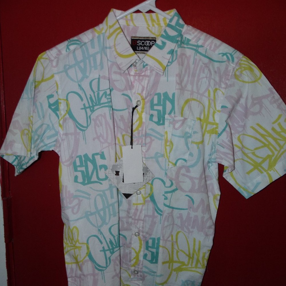 LR Scoop NWT Boys Button Down Shirt Size 14/16 Graffiti